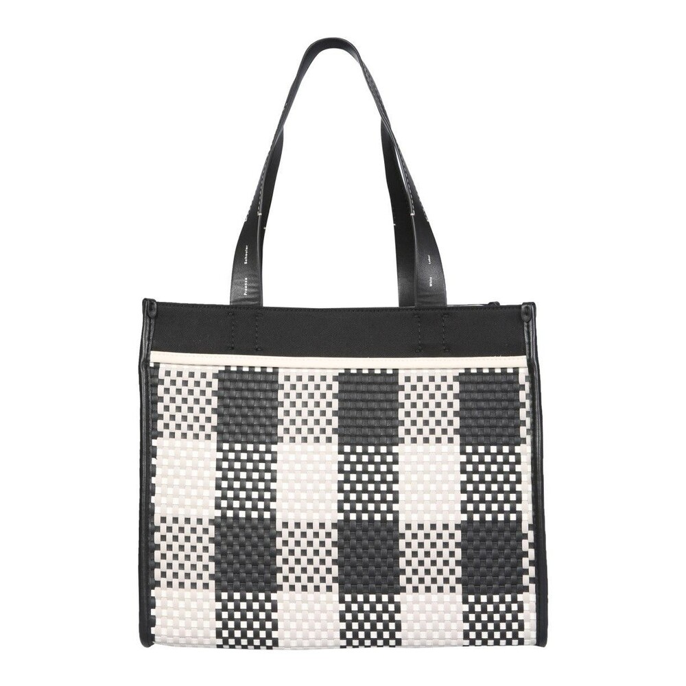 Proenza Schouler White Label Morris Woven Plaid Tote Black White Large